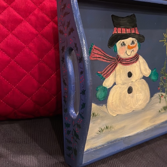 1999 vintage Folk Art wooden tray w/ handles signed by artist from Frenchtown NJ - Picture 5 of 6